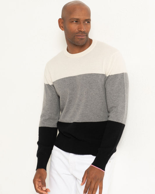 Men's Cashmere Boyfriend Crew Sweater Colour Block