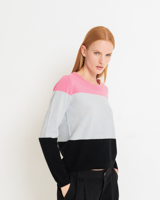 Cashmere Classic Crew Sweater Colour Block