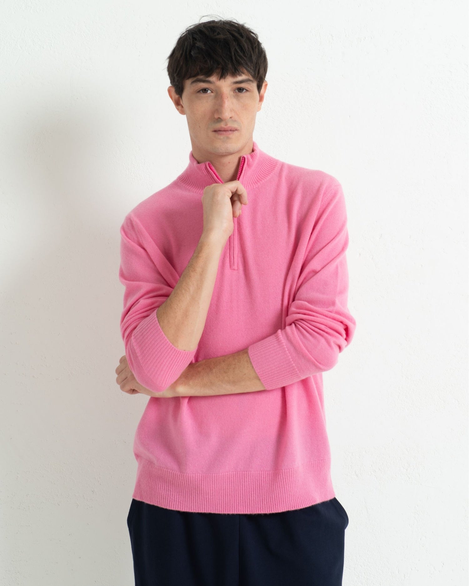 Mens Cashmere 1/4 Zip Sweater Baker Miller Pink Cashmere