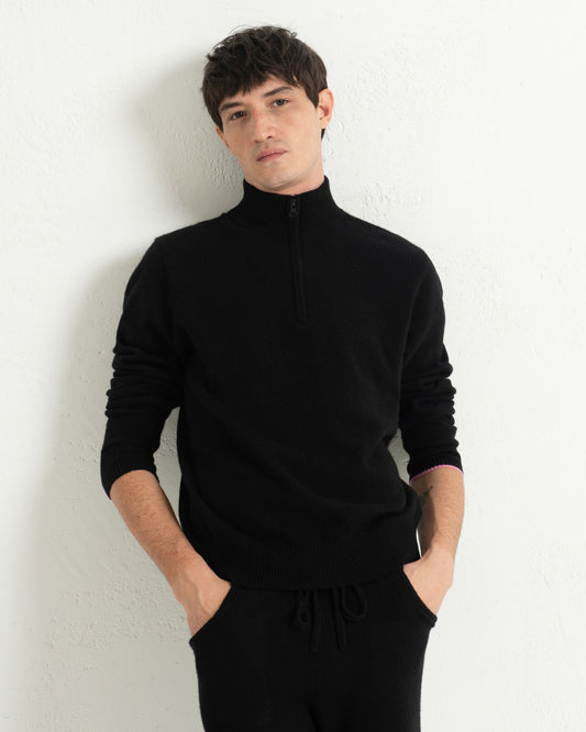 Mens Cashmere 1/4 Zip Sweater Jet Black