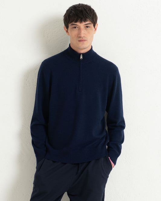 Mens Cashmere 1/4 Zip Sweater Midnight Blue