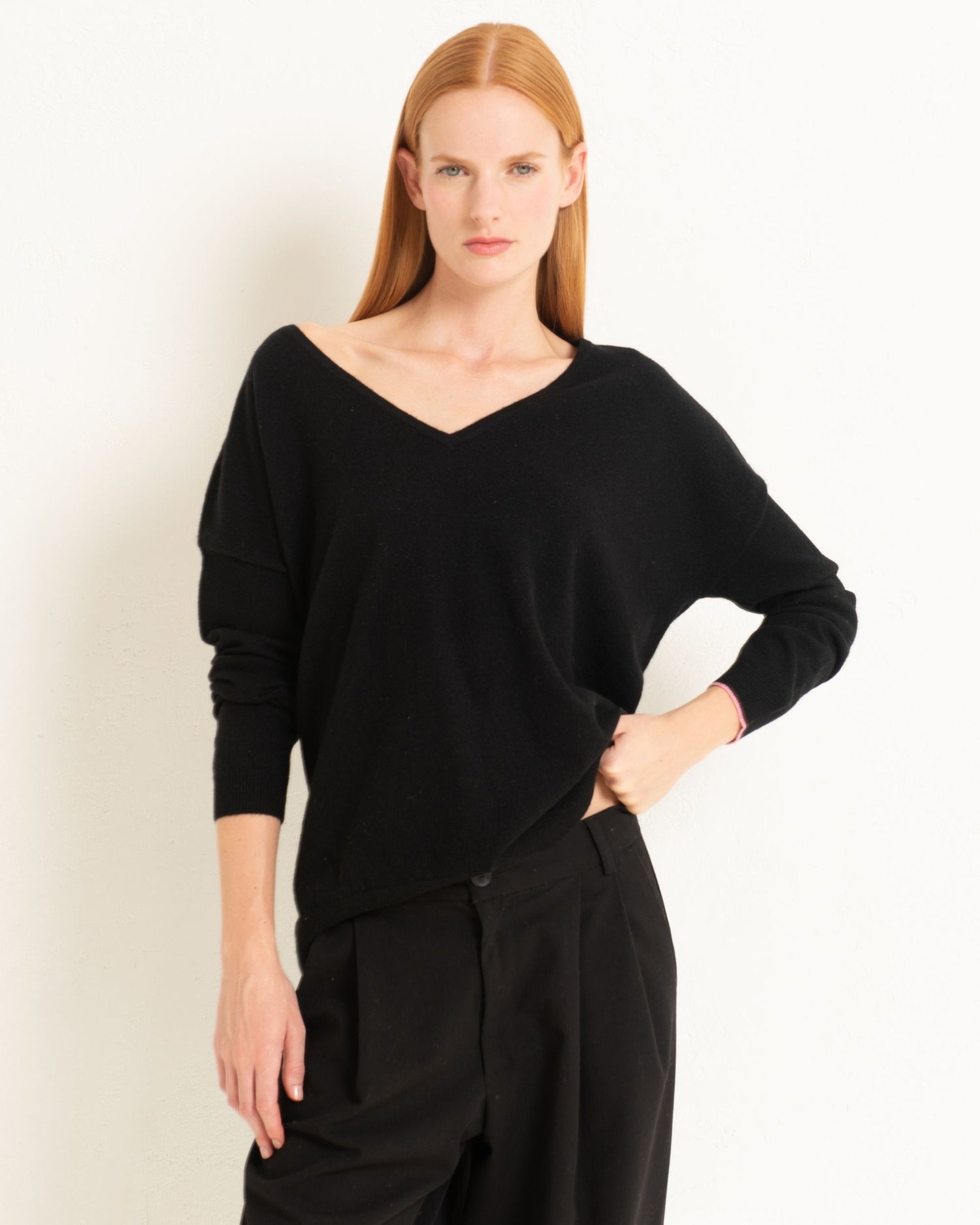 Cashmere Slouchy V Sweater Jet Black