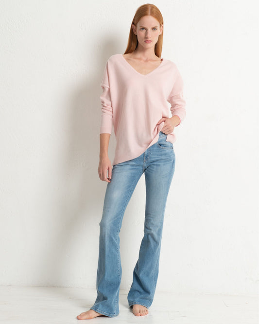 Cashmere Slouchy V Sweater Blush Pink
