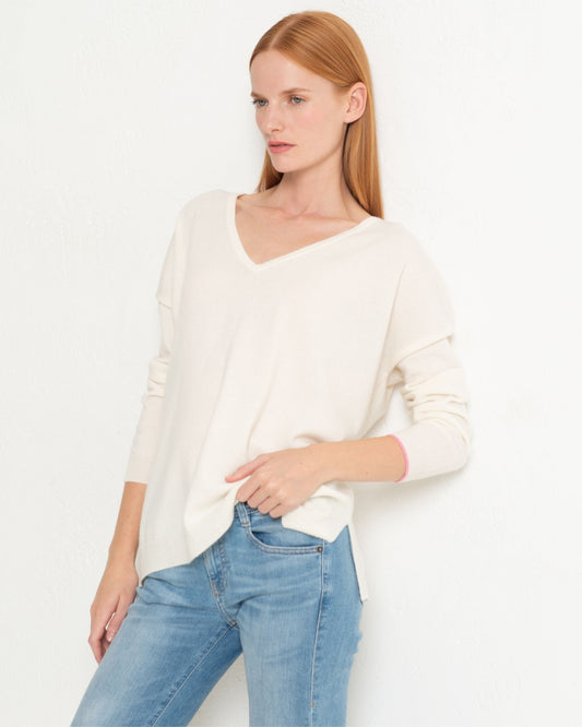 Cashmere Slouchy V Sweater Chalk White