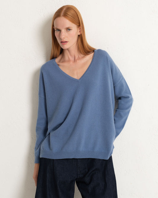 Cashmere Slouchy V Sweater Cornflower Blue