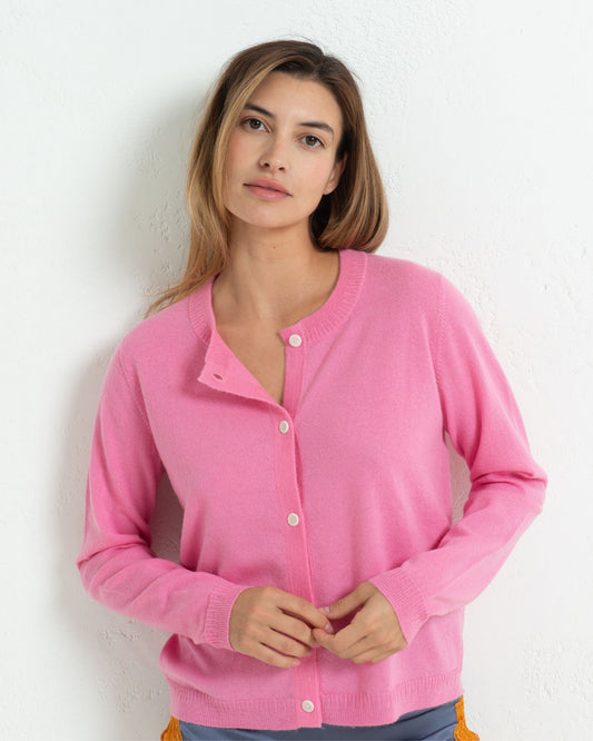 Cashmere Classic Crew Cardigan Baker Miller Pink