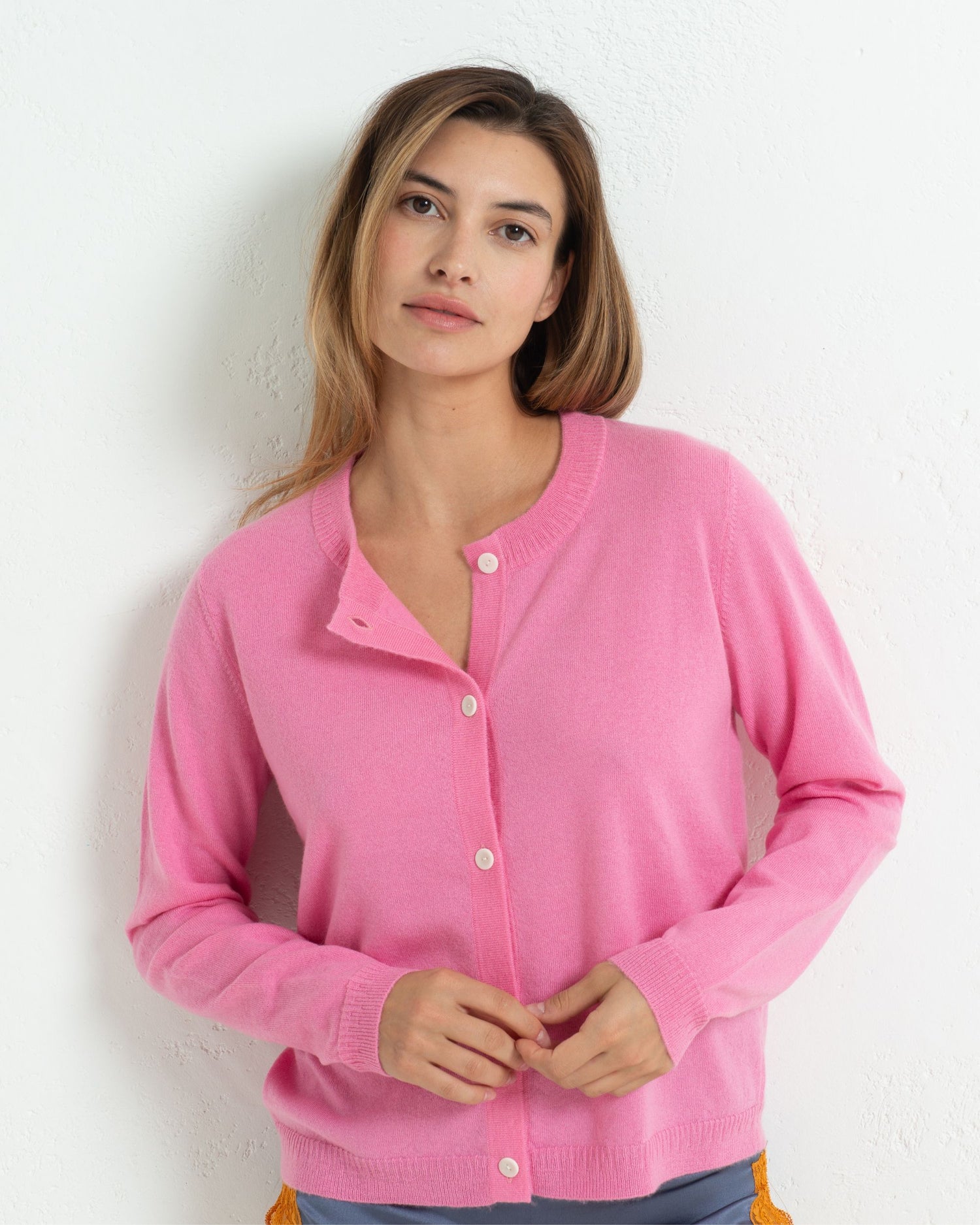 Cashmere Classic Crew Cardigan Baker Miller Pink