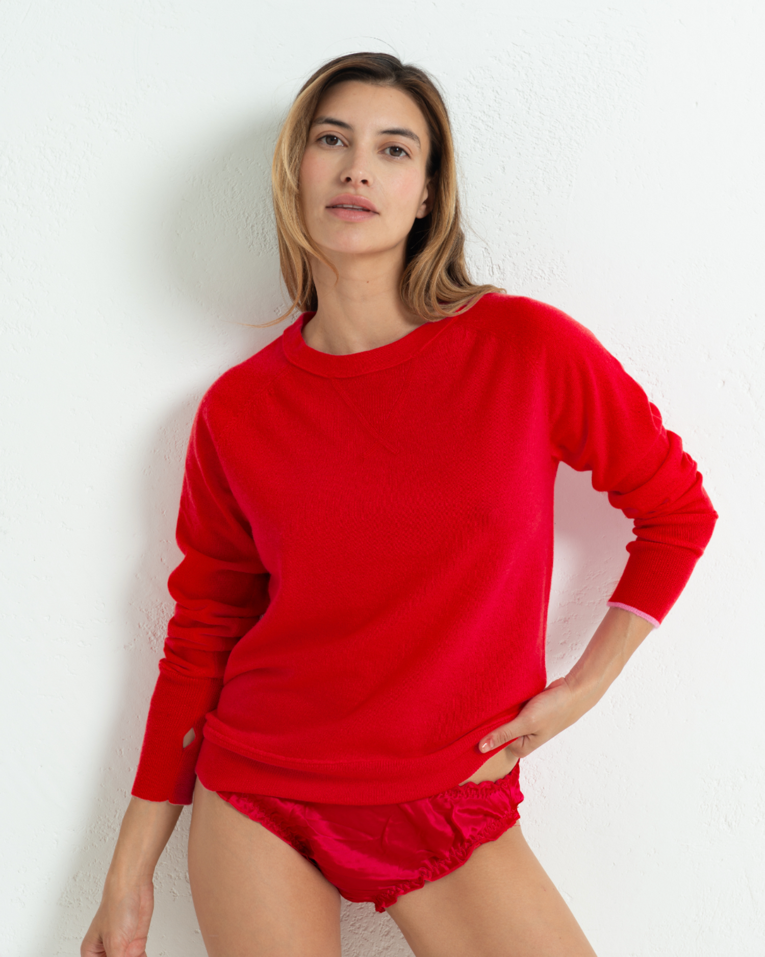 Women's Cashmere Sweatshirt Poppy Red Baker Miller Pink Cashmere