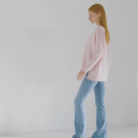 Cashmere Slouchy V Sweater Blush Pink