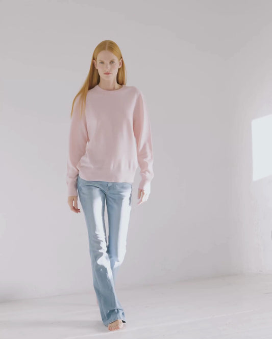 Cashmere Boyfriend Crew Sweater Blush Pink
