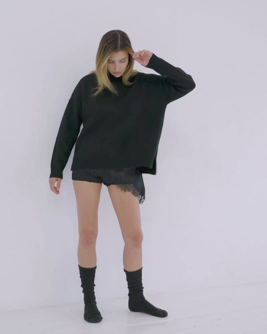 Cashmere Funnel Sweater Jet Black