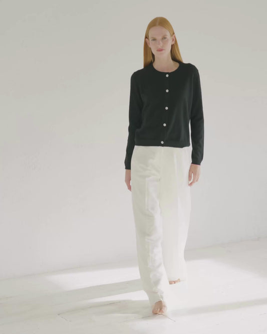 Cashmere Classic Crew Cardigan Jet Black