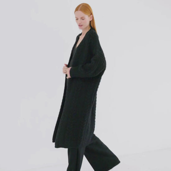 Cashmere Cable Cardigan Coat Jet Black