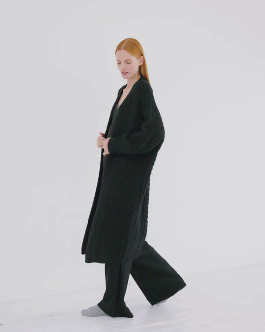 Cashmere Cable Cardigan Coat Jet Black