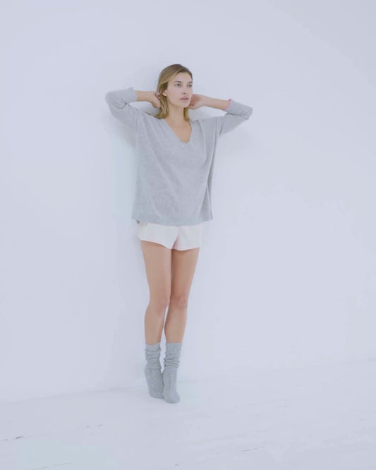 Cashmere Slouchy V Sweater Silver Grey