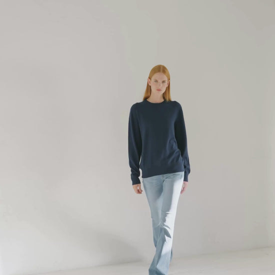 Cashmere Boyfriend Crew Sweater Midnight Blue