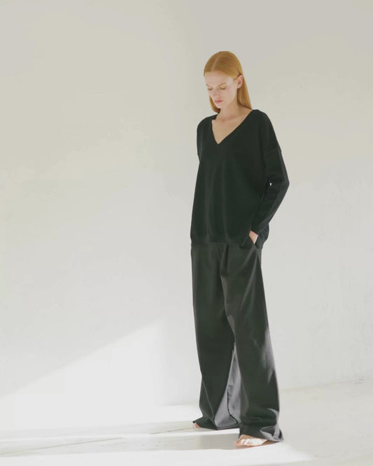 Cashmere Slouchy V Sweater Jet Black