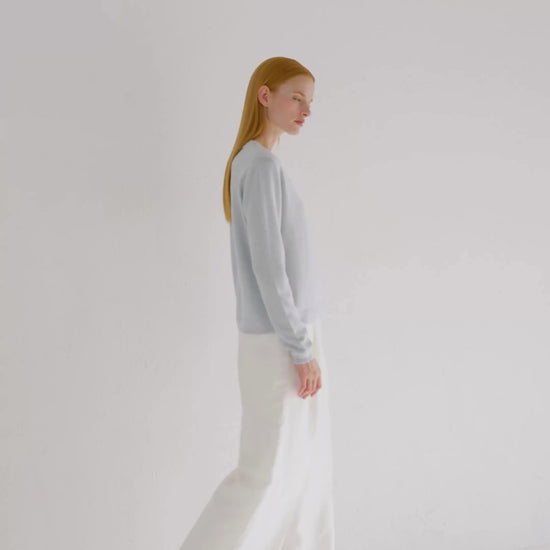 Cashmere Classic Crew Cardigan Silver Grey
