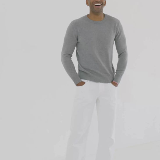 Mens Cashmere Boyfriend Crew Sweatshirt Slate Grey