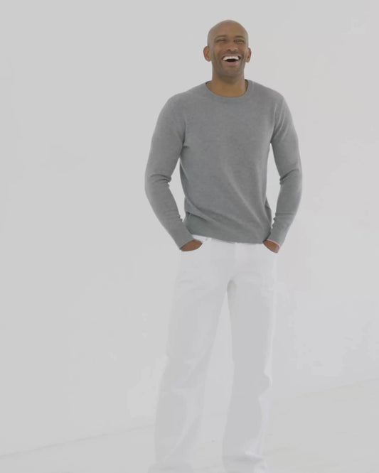Mens Cashmere Boyfriend Crew Sweatshirt Slate Grey