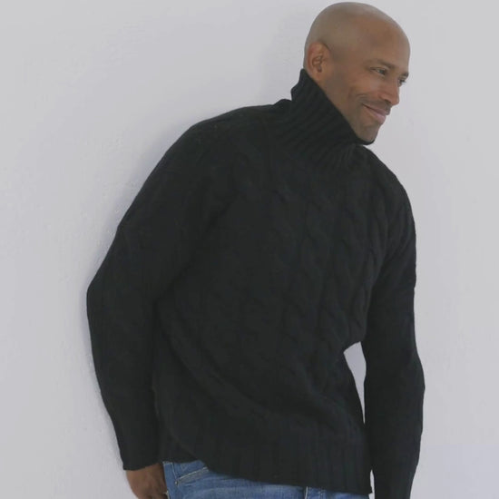 Men's Cashmere Cable Sweater Jet Black
