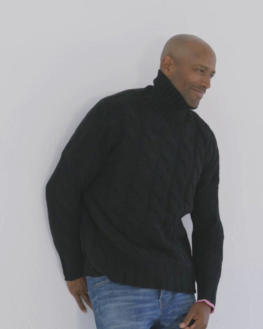 Men's Cashmere Cable Sweater Jet Black