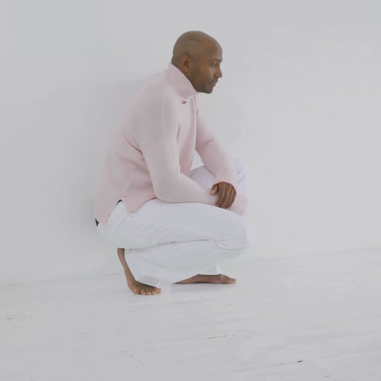 Men's Cashmere Funnel Sweater Blush Pink