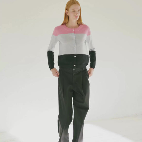 Cashmere Classic Crew Cardigan Colour Block