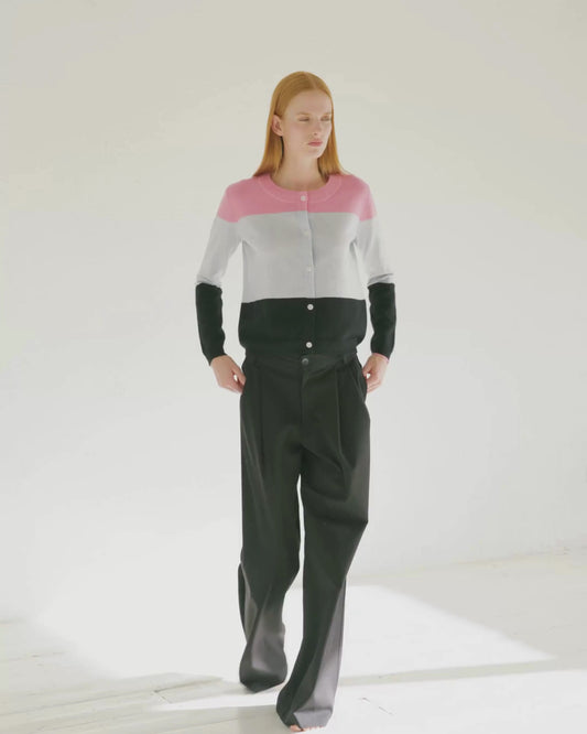 Cashmere Classic Crew Cardigan Colour Block