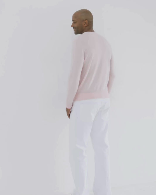Men's Cashmere Boyfriend Crew Sweater Blush Pink