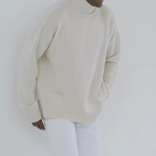 Men's Cashmere Funnel Sweater Chalk White