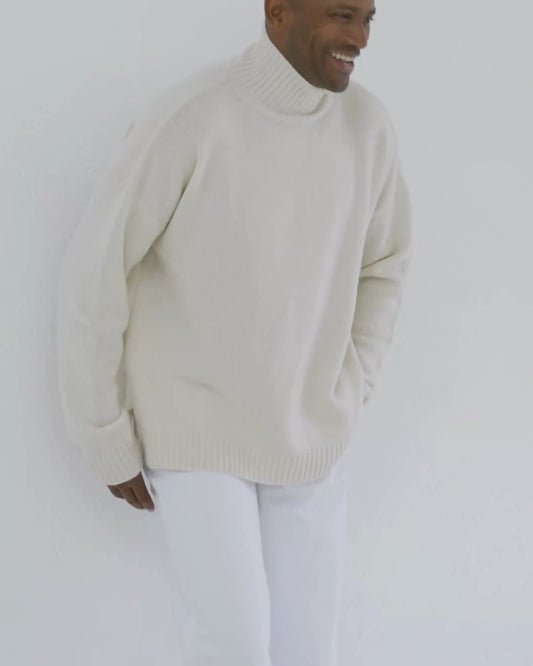 Men's Cashmere Funnel Sweater Chalk White