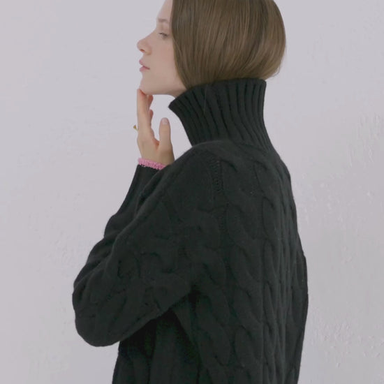 Cashmere Cable Sweater Jet Black