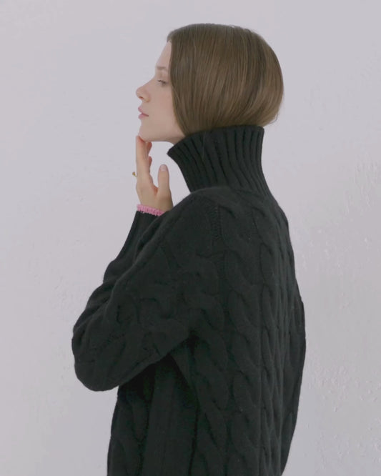 Cashmere Cable Sweater Jet Black