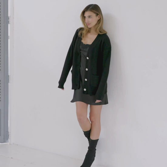 Cashmere Boyfriend Cardigan Jet Black