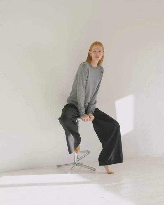 Cashmere Boyfriend Crew Sweater Slate Grey