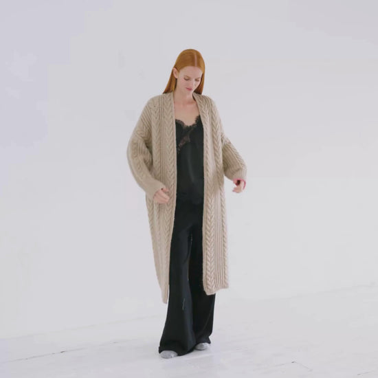 Cashmere Cable Cardigan Coat Sand