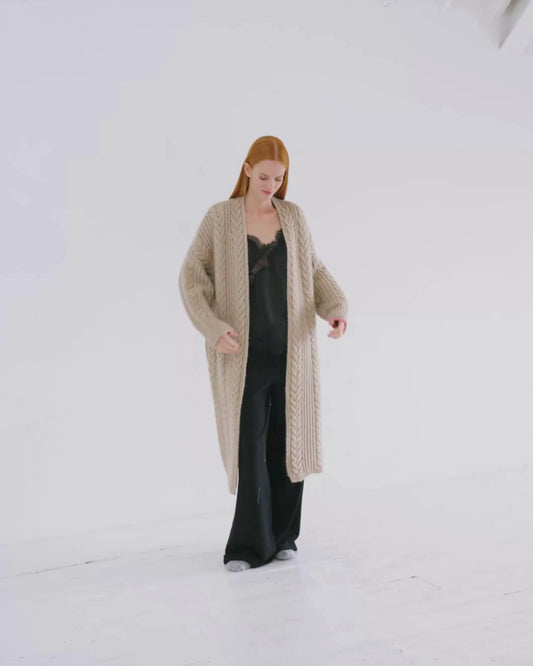 Cashmere Cable Cardigan Coat Sand