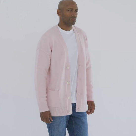 Men's Cashmere Boyfriend Cardigan Blush Pink