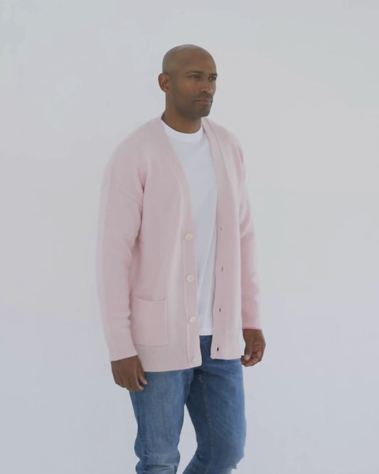 Men's Cashmere Boyfriend Cardigan Blush Pink