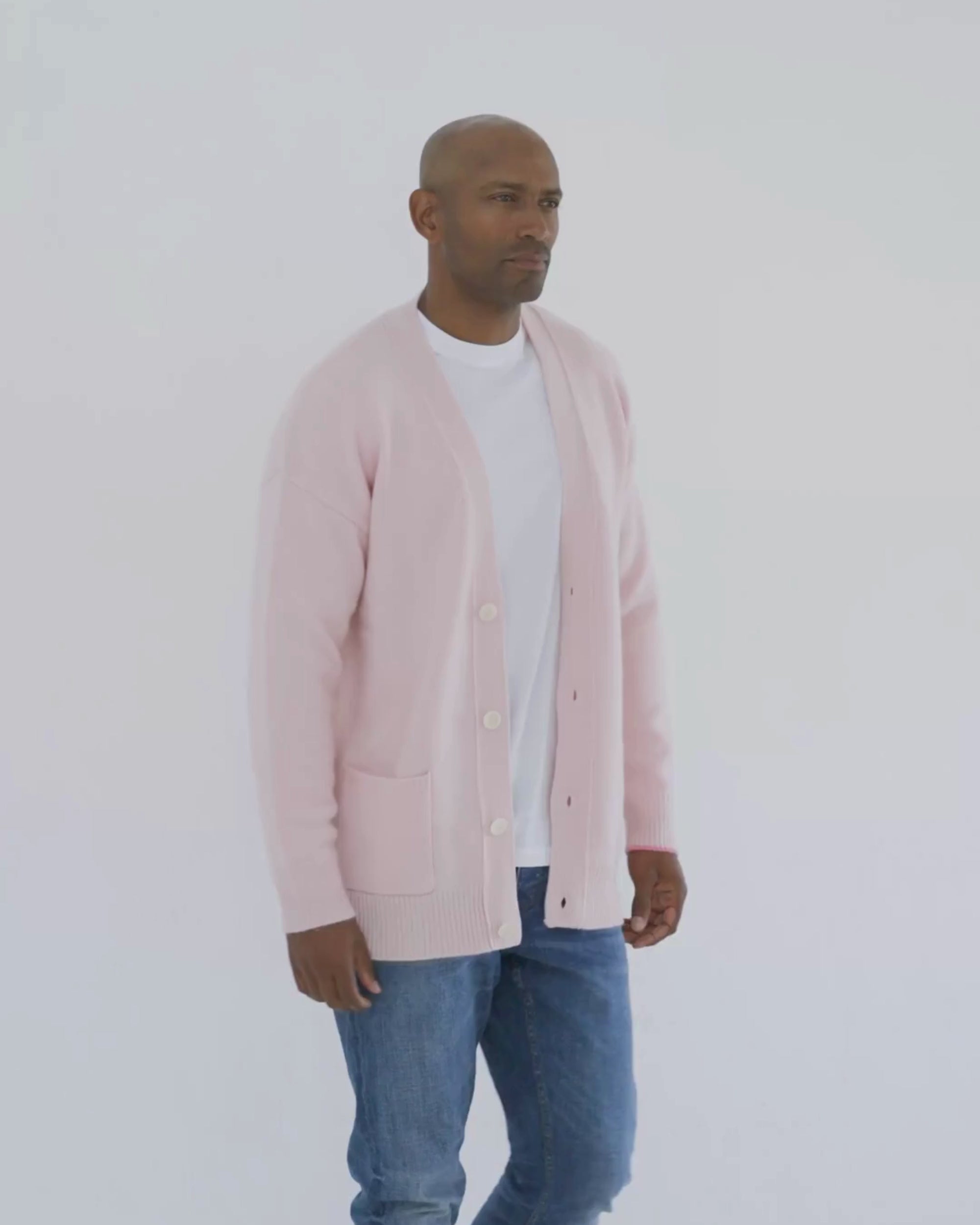 Men's Cashmere Boyfriend Cardigan Blush Pink