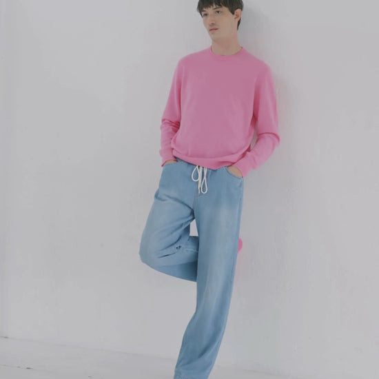 Mens Cashmere Boyfriend Crew Sweatshirt Baker Miller Pink