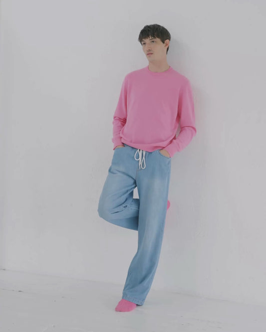 Mens Cashmere Boyfriend Crew Sweatshirt Baker Miller Pink