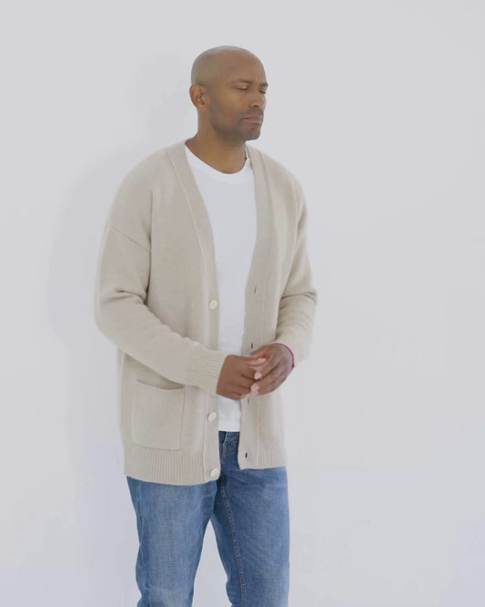 Men's Cashmere Boyfriend Cardigan Sand