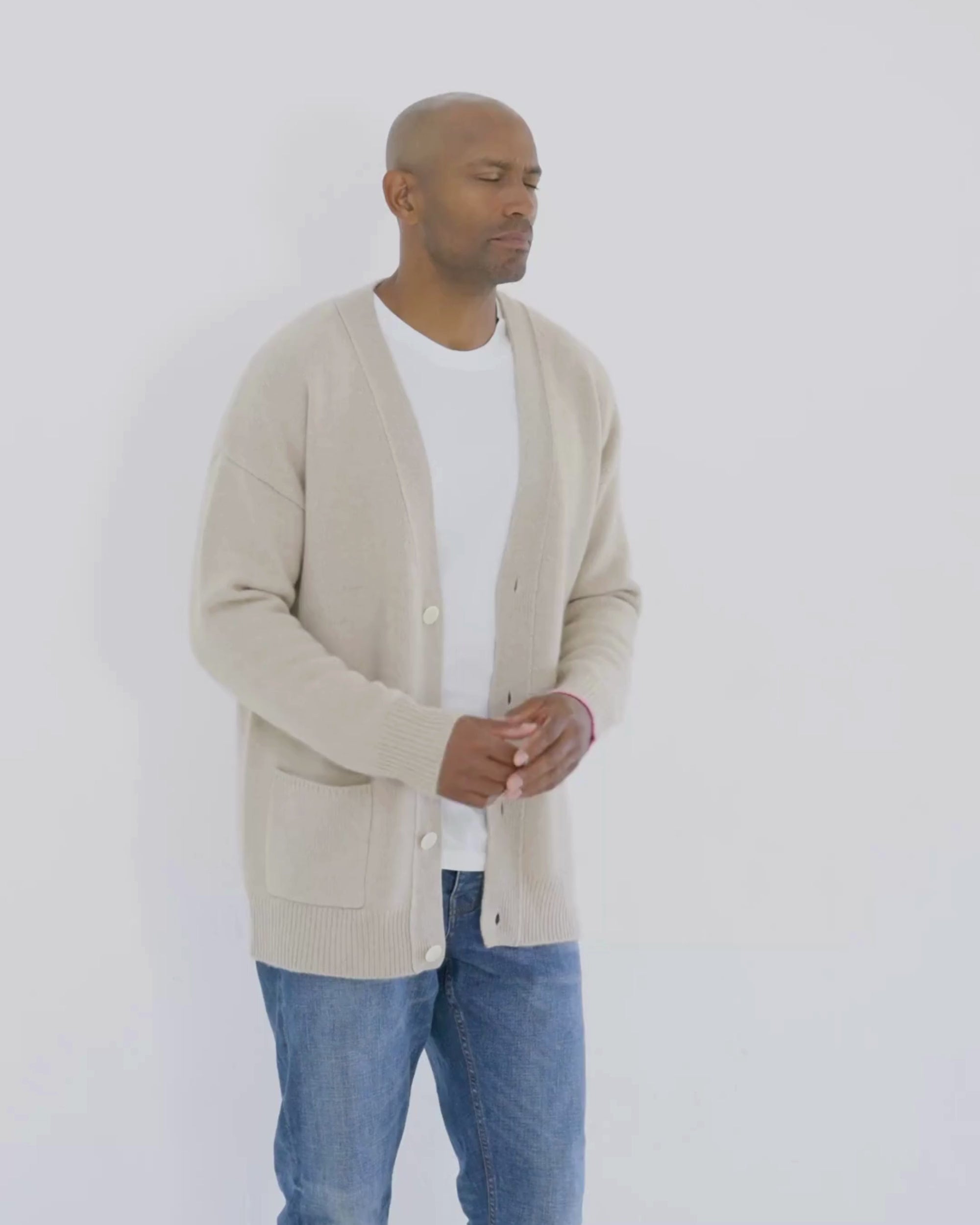 Men's Cashmere Boyfriend Cardigan Sand