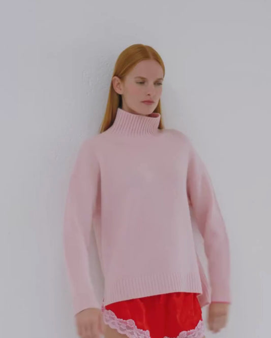 Cashmere Funnel Sweater Blush Pink