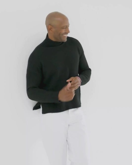 Men's Cashmere Funnel Sweater Jet Black