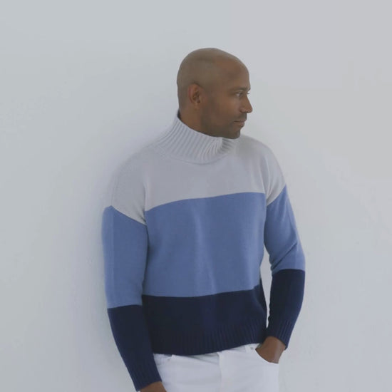 Men's Cashmere Funnel Sweater Colour Block