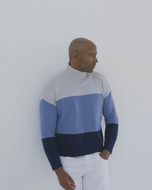 Men's Cashmere Funnel Sweater Colour Block