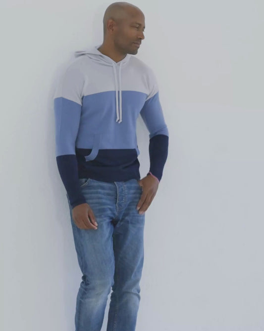 Men's Cashmere Hoodie Sweater Colour Block
